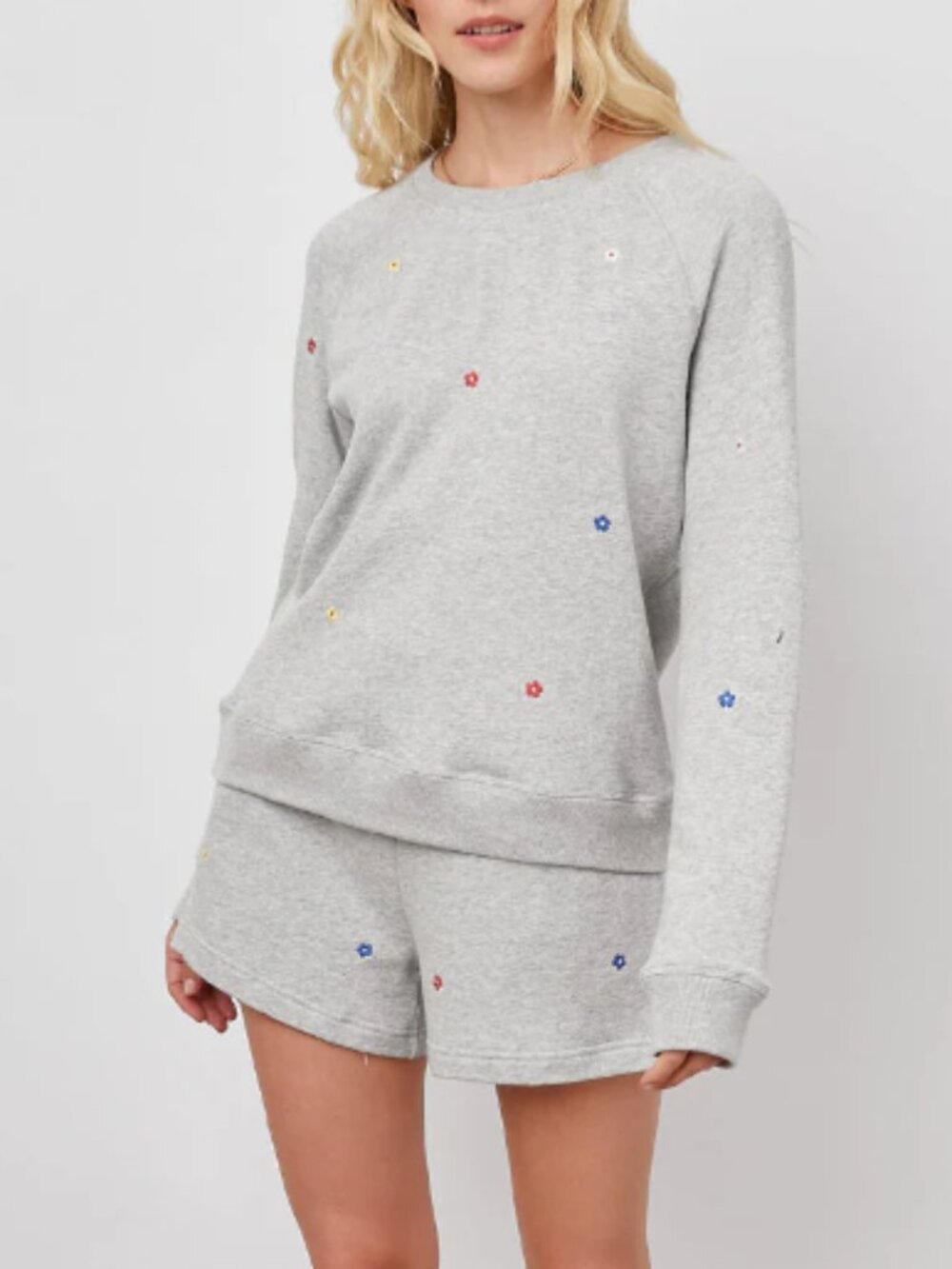 Rails Theo‎ Heather Gray Floral Embroidered Raglan Crewneck Sweatshirt L